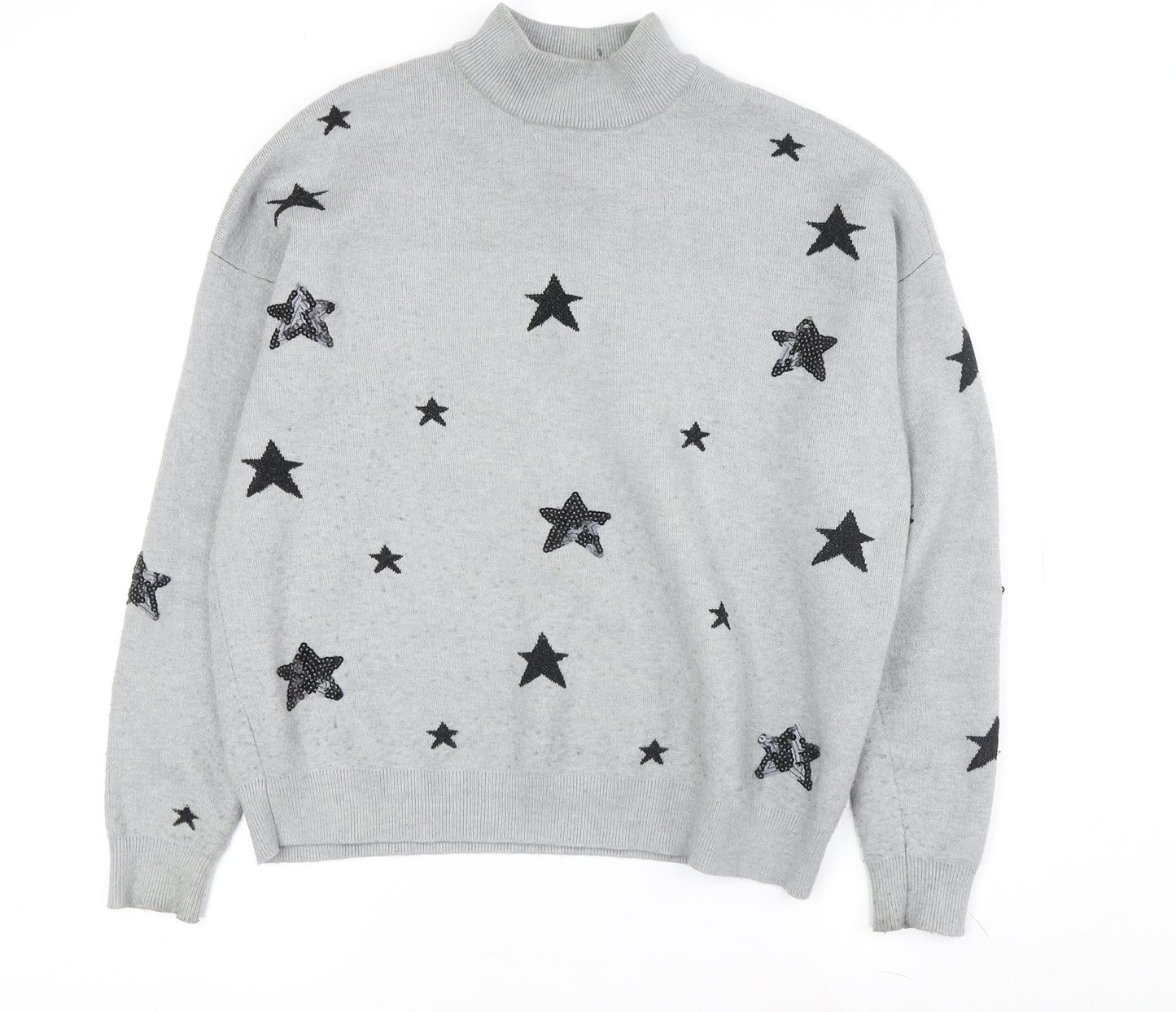 Vero Moda Women's Grey Star Sequin High Neck Jumper