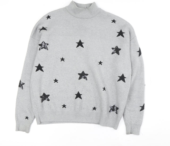 Vero Moda Women's Grey Star Sequin High Neck Jumper