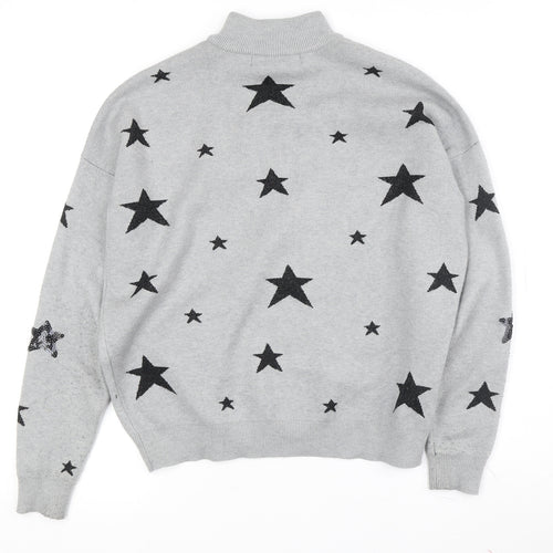 Vero Moda Women's Grey Star Sequin High Neck Jumper