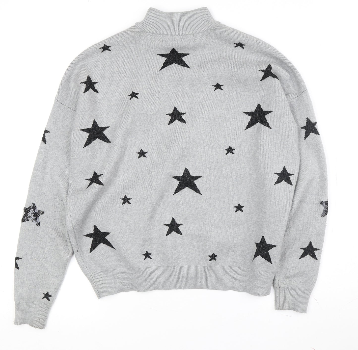 Vero Moda Women's Grey Star Sequin High Neck Jumper