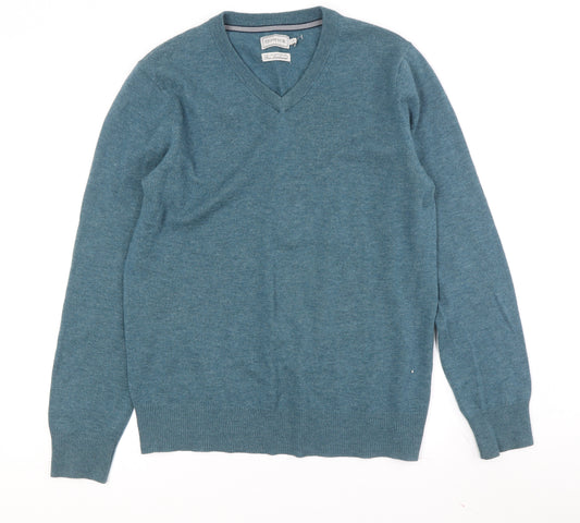 Howick Men's Blue V-Neck Wool Pullover Jumper S