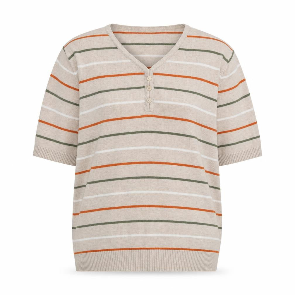 Front view of Wee Women's Beige V-Neck Henley Jumper, size M