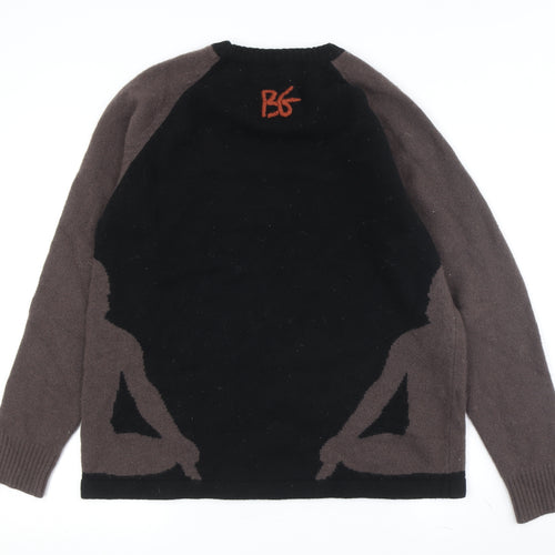 Blue Guru Men's Black Wool Nylon Pullover Jumper L