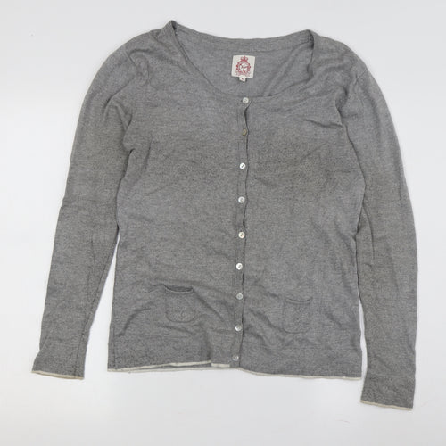 Yosh Women's Grey Cardigan, Size 2, Round Neck, Button Accent