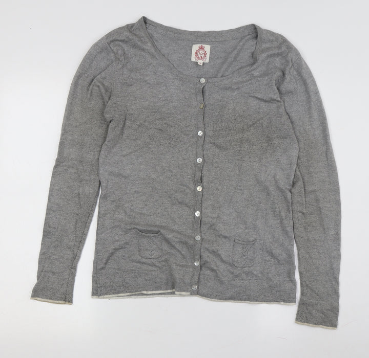 Yosh Women's Grey Cardigan, Size 2, Round Neck, Button Accent