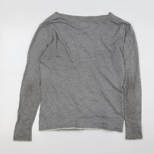 Yosh Women's Grey Cardigan, Size 2, Round Neck, Button Accent