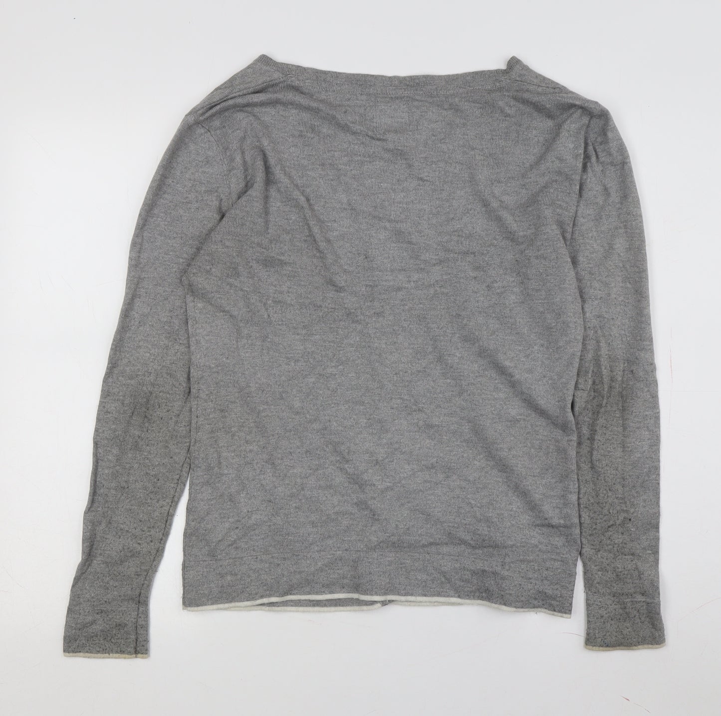 Yosh Women's Grey Cardigan, Size 2, Round Neck, Button Accent