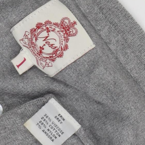 Yosh Women's Grey Cardigan, Size 2, Round Neck, Button Accent