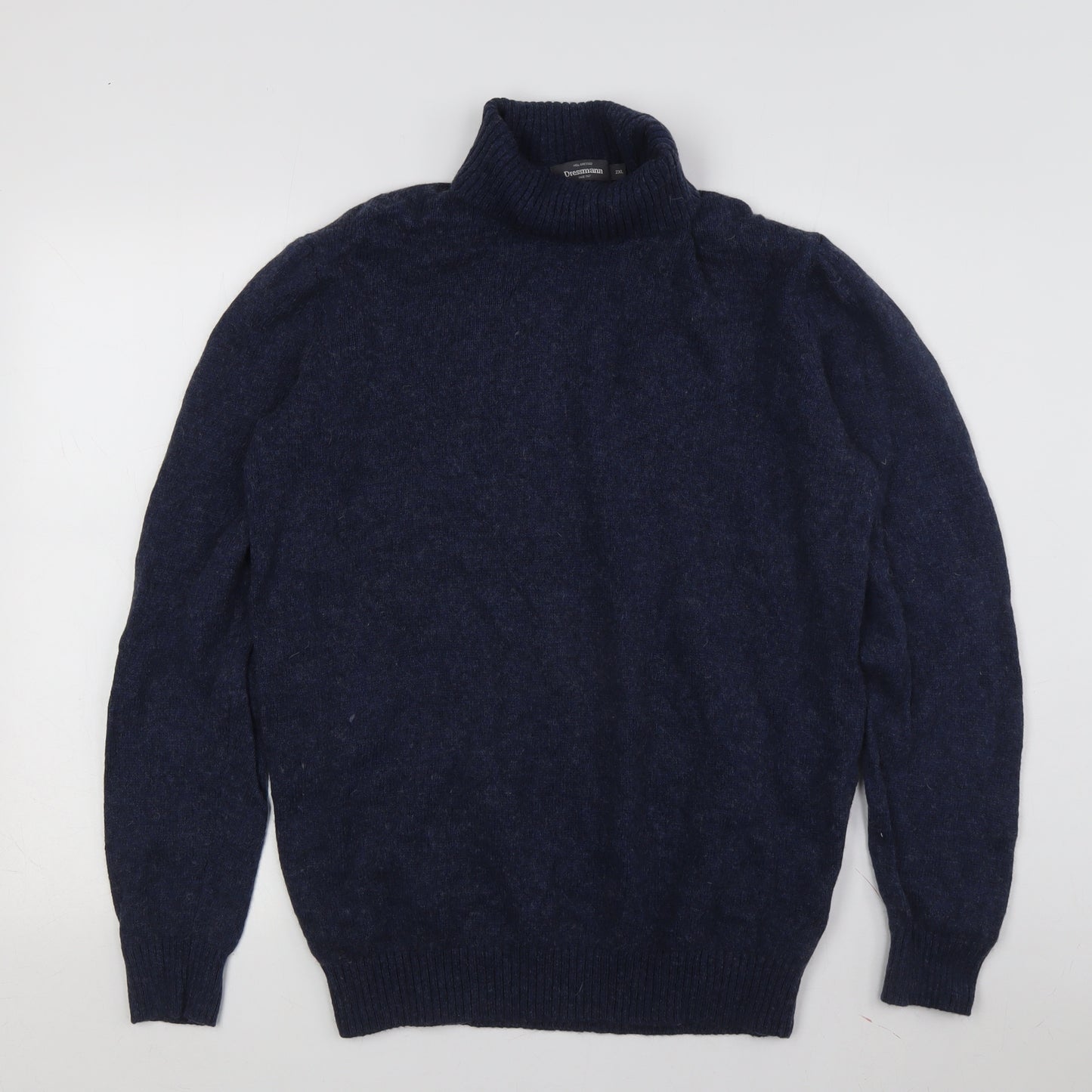 Dressmann Men's Blue Wool Roll Neck Pullover 2XL