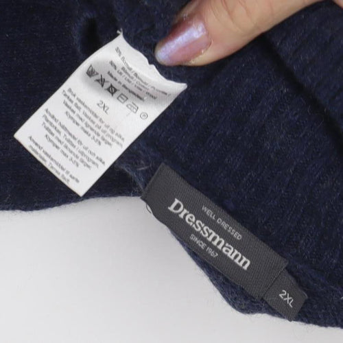 Dressmann Men's Blue Wool Roll Neck Pullover 2XL