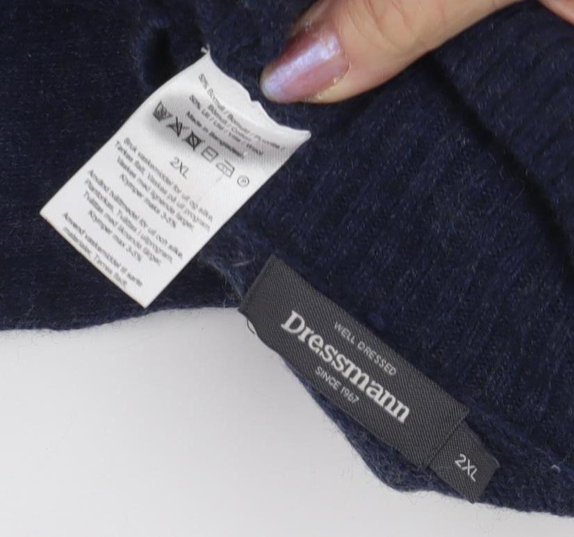 Dressmann Men's Blue Wool Roll Neck Pullover 2XL