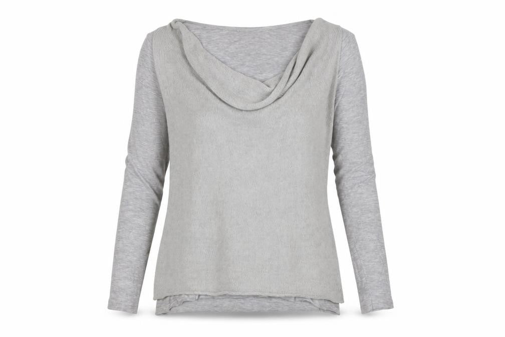 Front view of Mint Velvet Women’s Grey Cowl Neck jumper, size UK 10