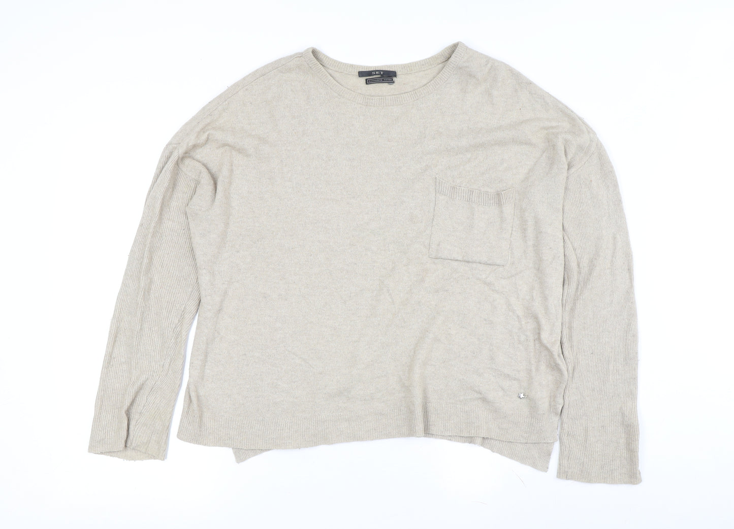 SET Women's Beige Pullover Jumper Crew Neck Size 8