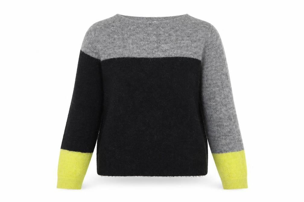 Front view of Harris Wilson Women's Black Grey Yellow jumper S