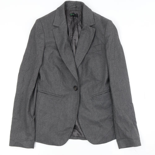 United Colors of Benetton Women's Grey Polyester Blend Blazer Jacket Size 10
