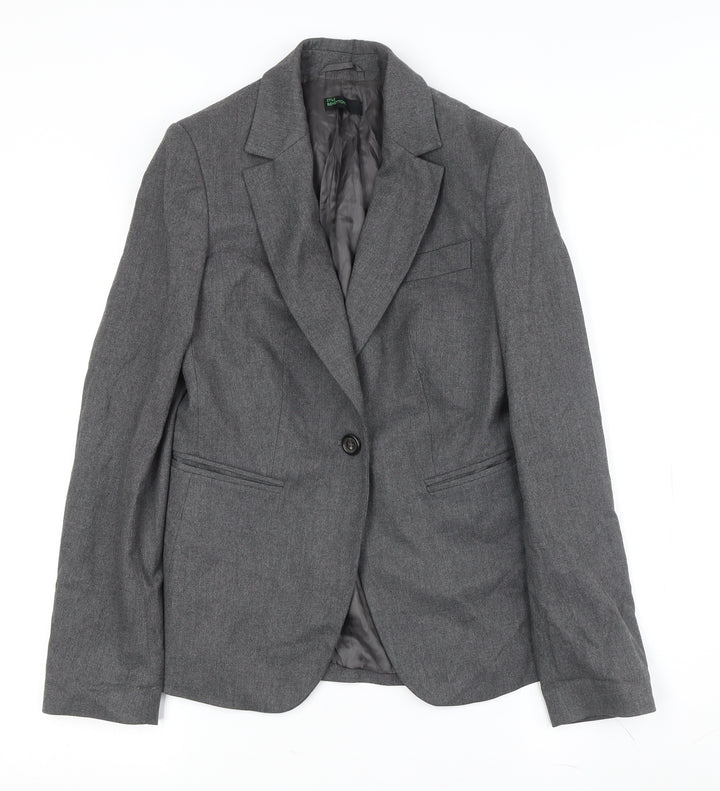 United Colors of Benetton Women's Grey Polyester Blend Blazer Jacket Size 10