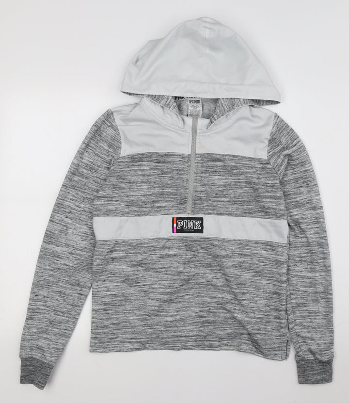 PINK Women's Grey Full Zip Hoodie XS, Casual Comfort