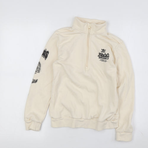 Adidas Boys Ivory 1/2 Zip Hoodie - Size 9-10, Graphic Print