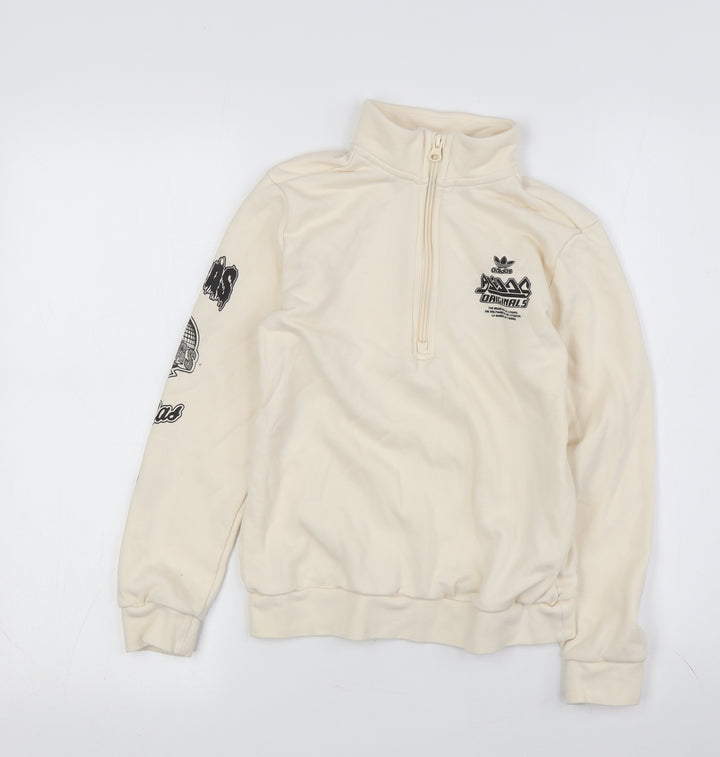 Adidas Boys Ivory 1/2 Zip Hoodie - Size 9-10, Graphic Print