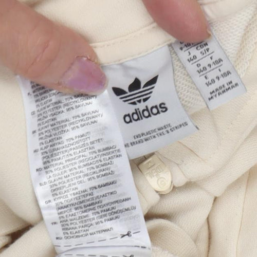 Adidas Boys Ivory 1/2 Zip Hoodie - Size 9-10, Graphic Print