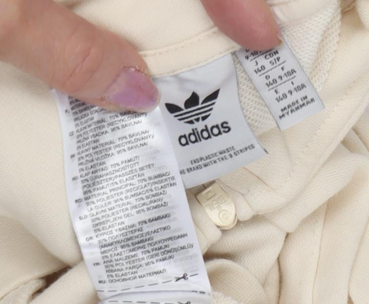 Adidas Boys Ivory 1/2 Zip Hoodie - Size 9-10, Graphic Print