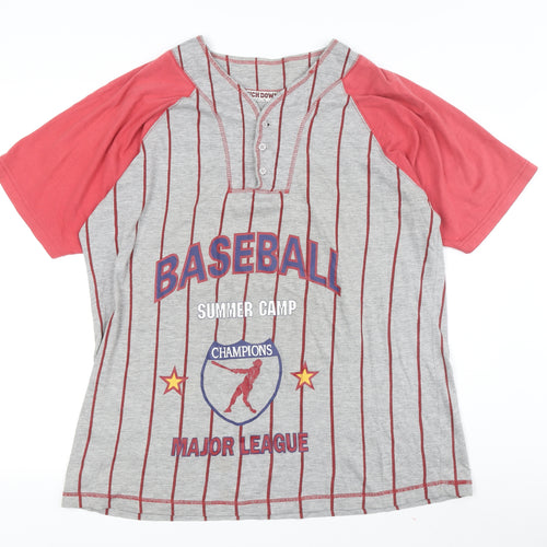 Touch Down Men's Grey Red L Striped Sports Tee