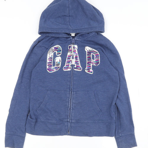 GAP Girls Blue Sequin Logo Hoodie L - Full Zip, Casual Wear