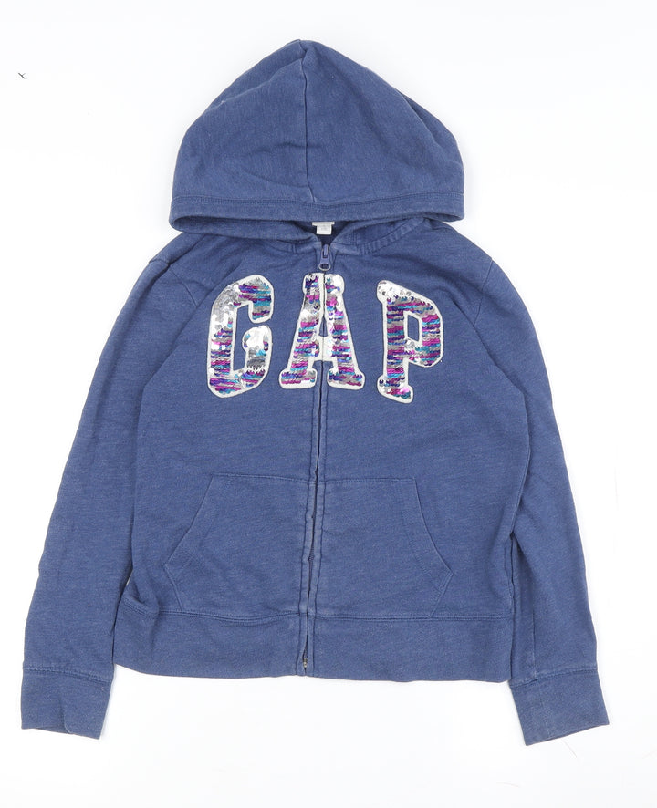 GAP Girls Blue Sequin Logo Hoodie L - Full Zip, Casual Wear