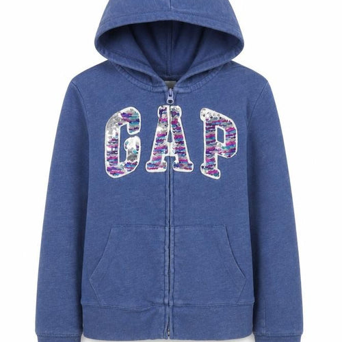 GAP Girls Blue Sequin Logo Hoodie L - Full Zip, Casual Wear