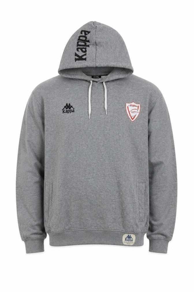 Front view of Kappa Men's Grey Pullover Hoodie XL Logo Accents