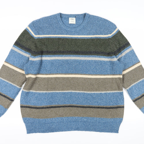 Marks and Spencer Men’s Blue 2XL Striped Pullover Jumper