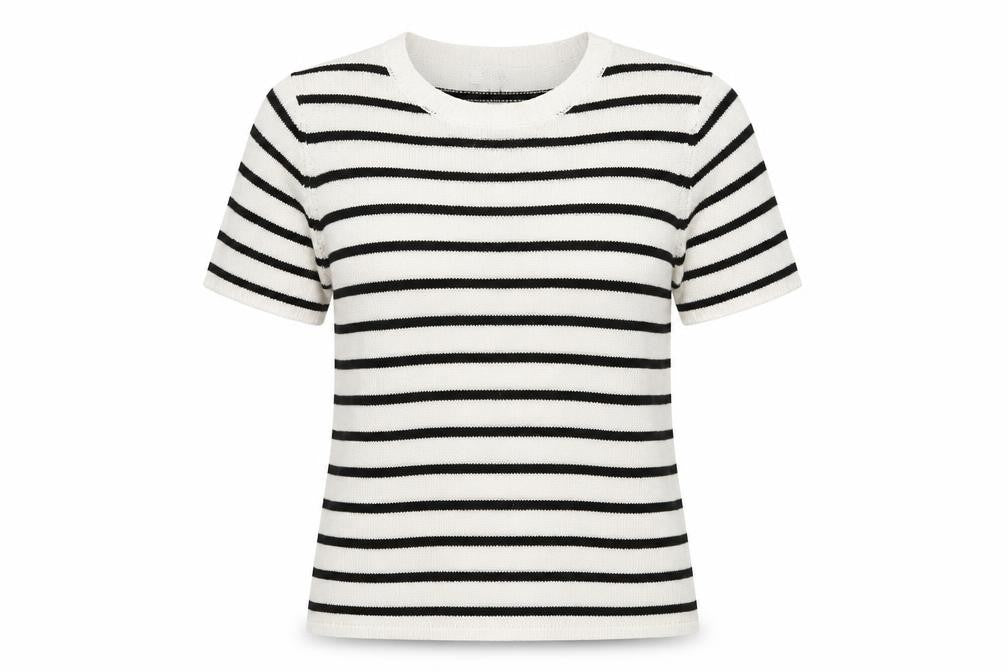 Front view of Levete Room Women’s Black & White Striped jumper - S