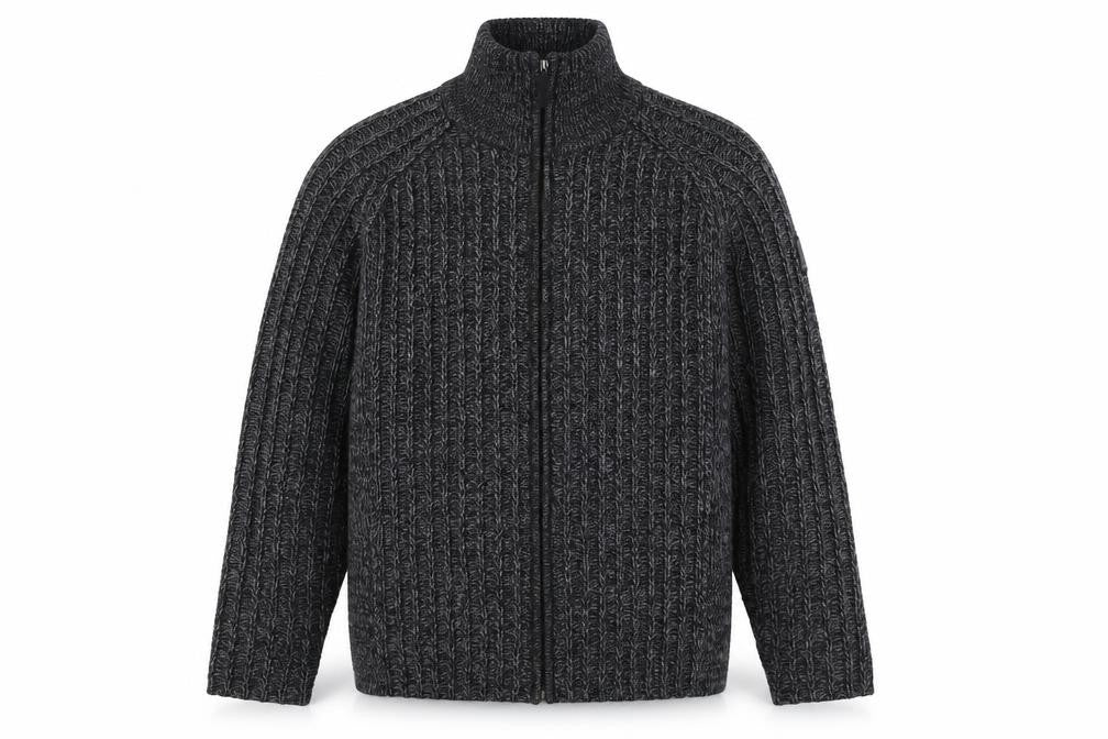 Front view of Next Men's Black Cable-Knit Full Zip Jumper Large