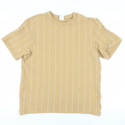 Zara Women's Beige Striped Basic T-Shirt, Size 12