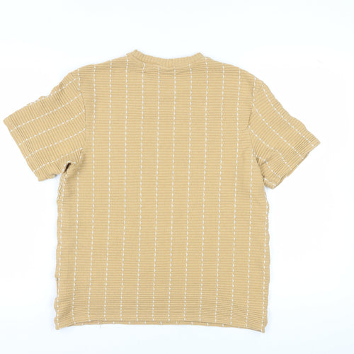 Zara Women's Beige Striped Basic T-Shirt, Size 12