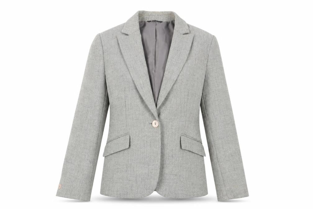 Front view of BHS Women's Grey Single-Breasted Suit Jacket, size 14