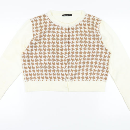 Boohoo Women's Beige Check Cardigan - Size L