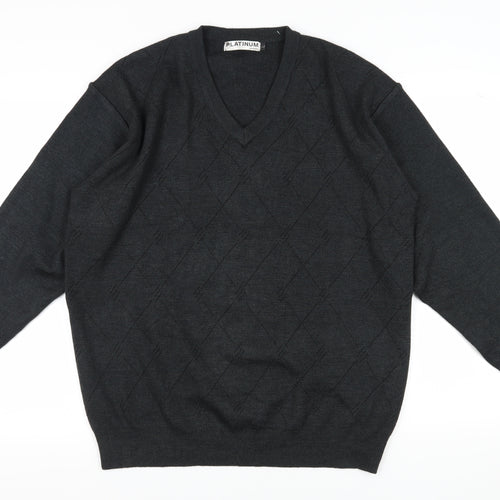Platinum Men's Black V-Neck Pullover Jumper L