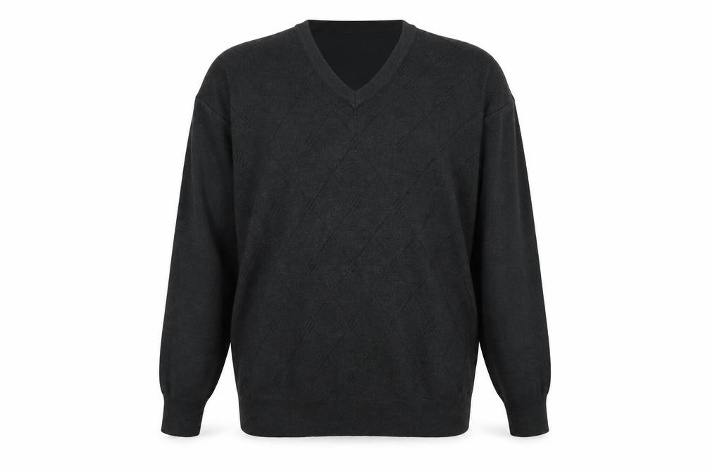 Front view of Platinum Men's Black V-Neck jumper L