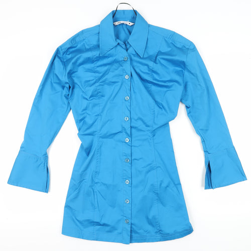 Zara Women's Blue Collared Shirt Dress, Size S