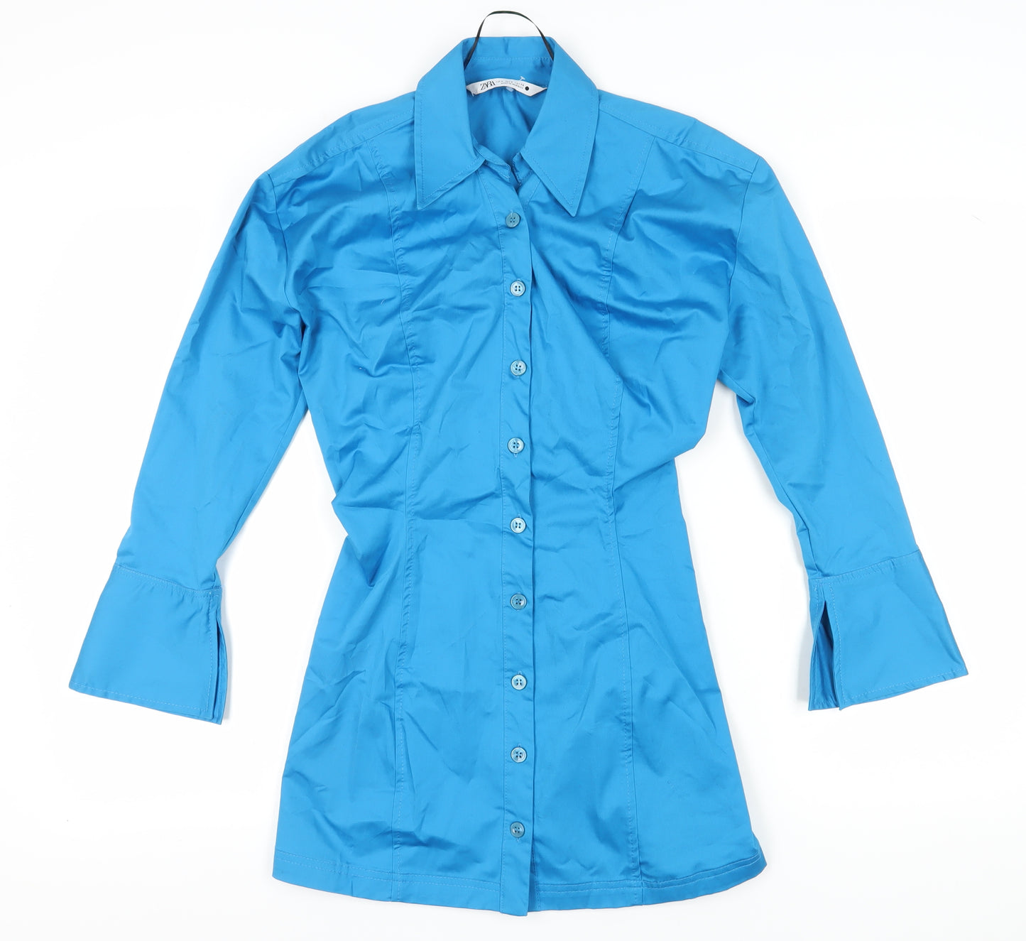 Zara Women's Blue Collared Shirt Dress, Size S