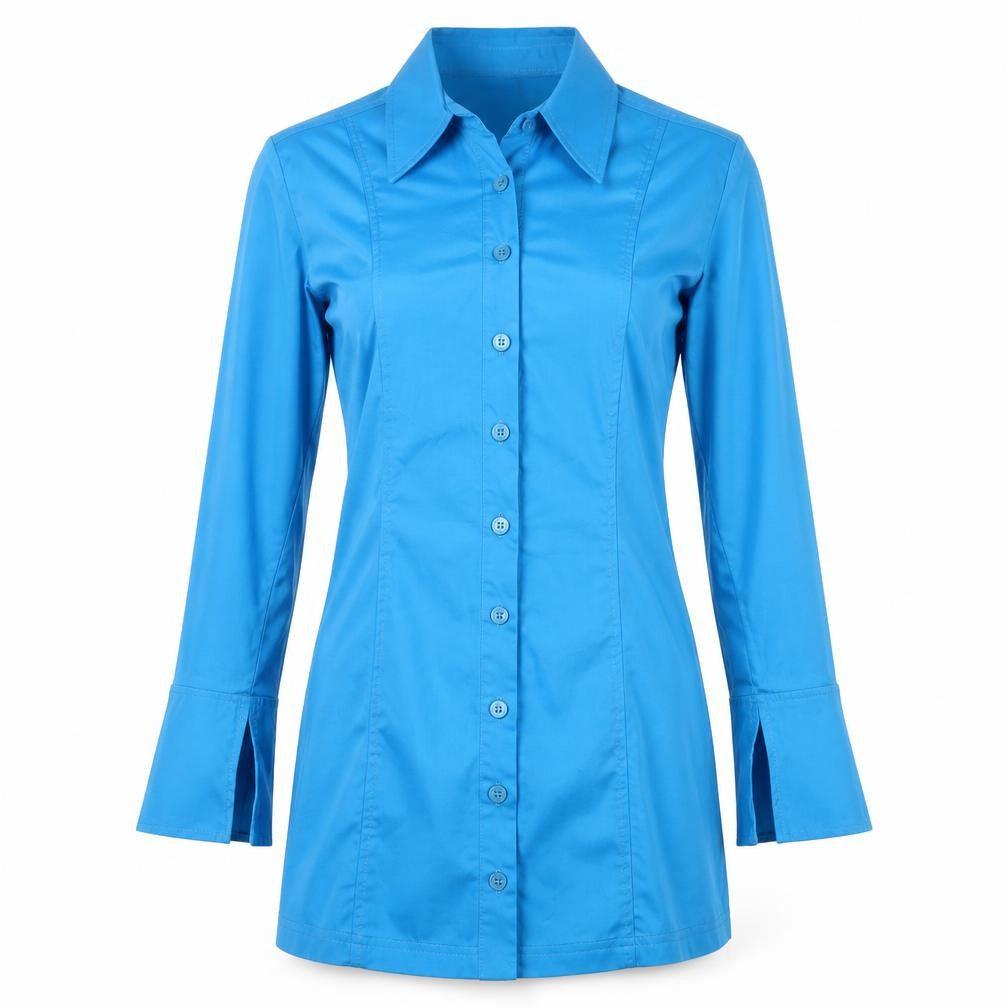 Front view of Zara Women's Blue Collared Shirt Dress, size S