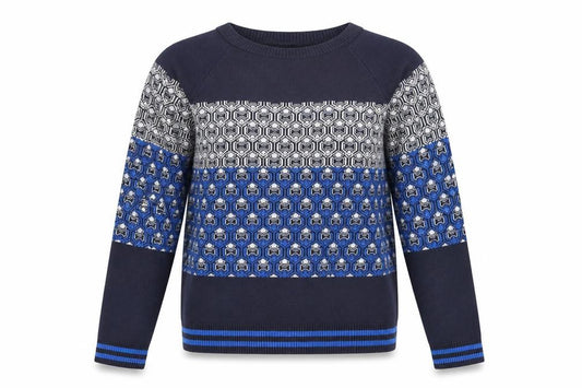 Front view of Next Women's Blue Geometric Jumper, size S