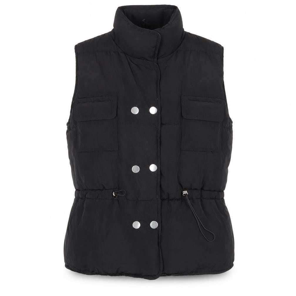 Front view of QED LDN Women's Black S Waistcoat Casual Classic