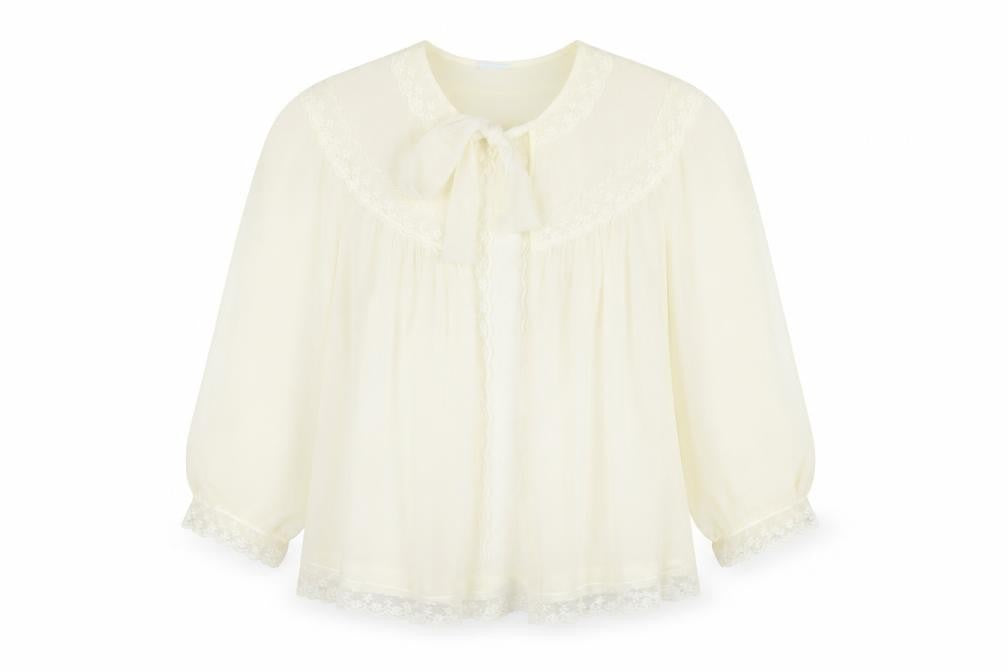 Front view of St Michael Women's Ivory 3/4 Sleeve Nylon Blouse