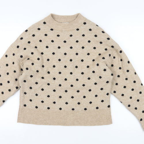 H&M Women's Beige Polka Dot Pullover Jumper S