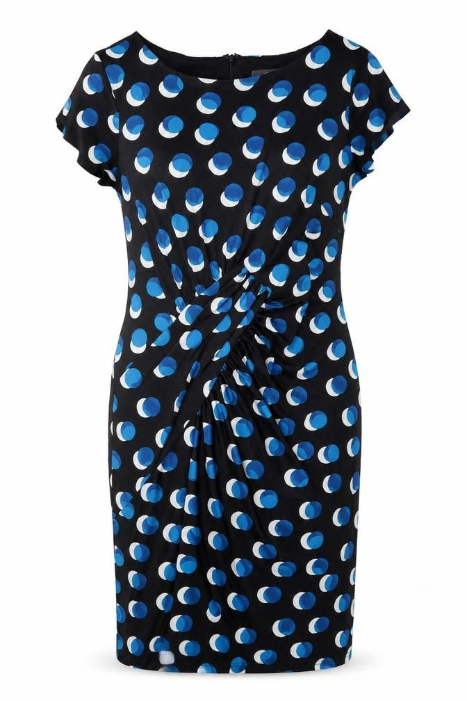 Front view of Adrianna Papell Women's Black Polka Dot Sheath 10