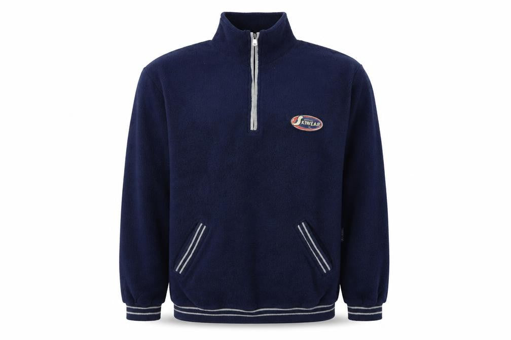 Front view of C&A women’s navy blue ski sweatshirt, 1/2 zip, size UK 154