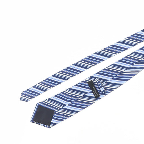 Tom English Men's Blue Striped Silk Designer Tie