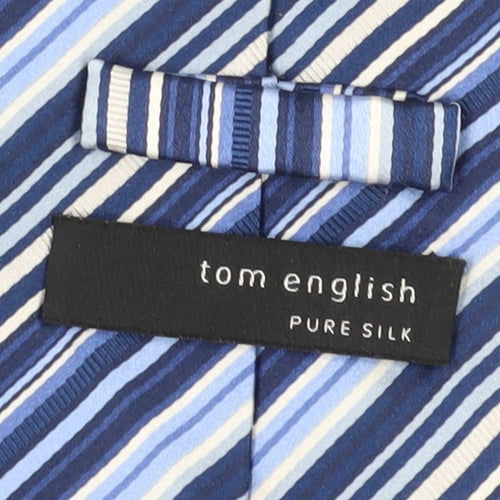 Tom English Men's Blue Striped Silk Designer Tie